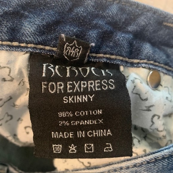 Rerock for Express Womens Blue Patched Denim Frayed Hem Skinny Capri Jeans Sz 0 - Picture 6 of 11